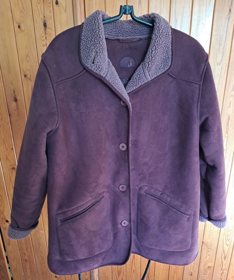 Jack Murphy Equestrian Outdoor Ladies Burgundy Imitation Sheepskin Coat-Size 16