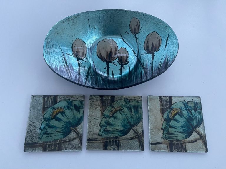 Beautiful Serving Dish and Coasters