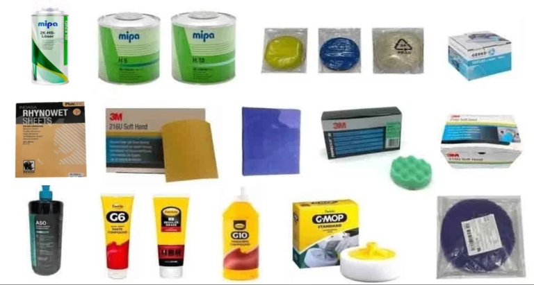 New Car Bodywork Materials Bundle Polish Hardener Sandpaper 3m Gerko Mipa Farecla