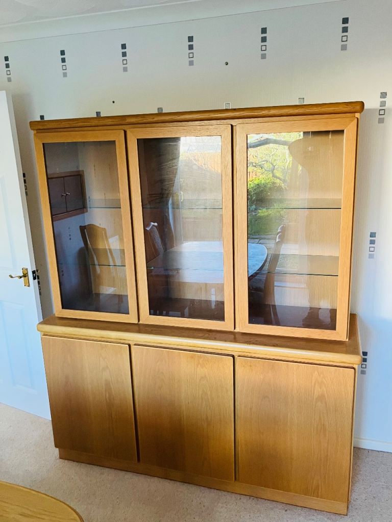 Solid oak sideboard and display cabinet 