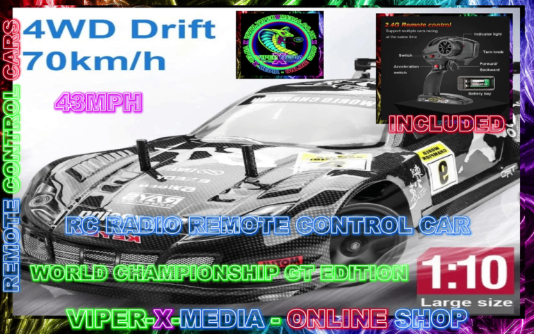 1:10 SCALE RC RADIO/REMOTE CONTROL DRIFT CAR 43MPH 2.4G – WORLD GT EDITION