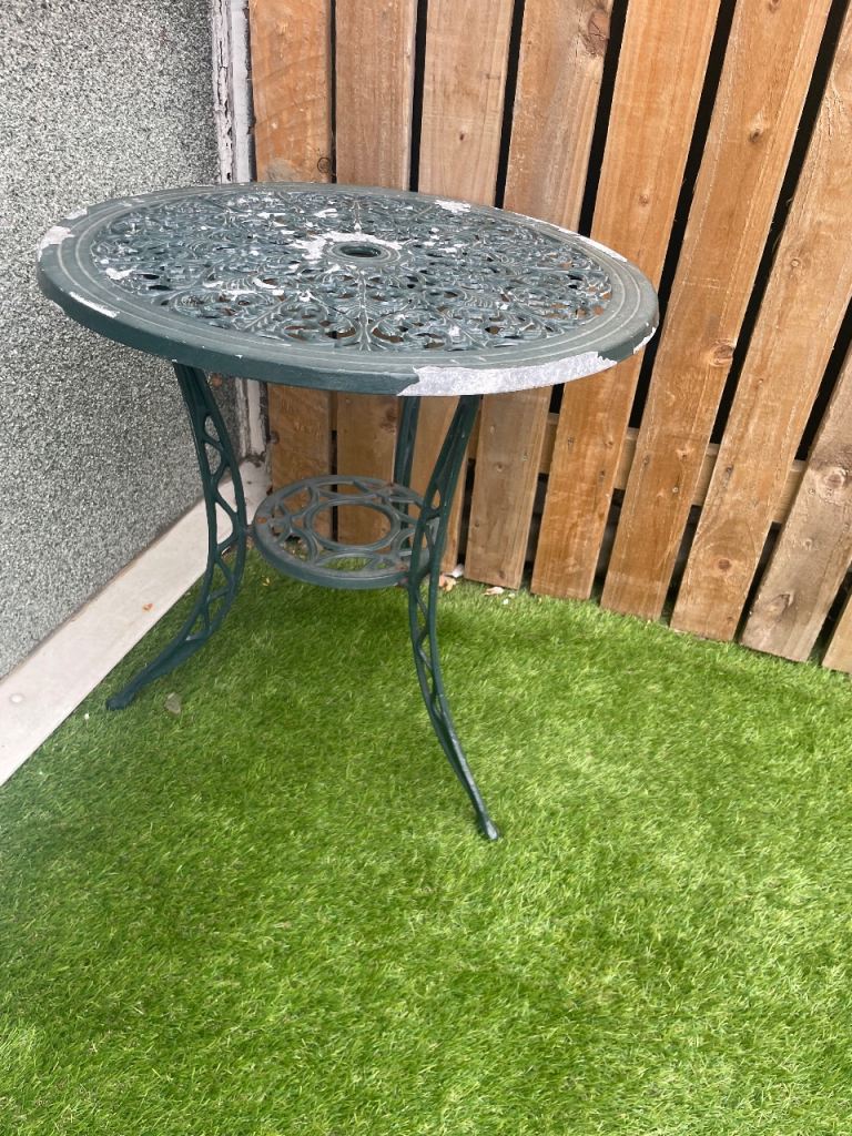Cast Iron Garden Table – Green, Fair Condition