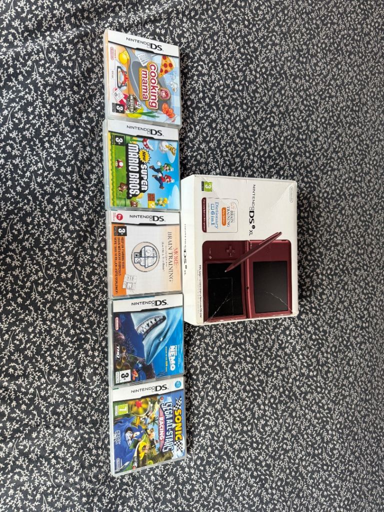 Nintendo DSi XL Red Console with 5 Games – Good Condition