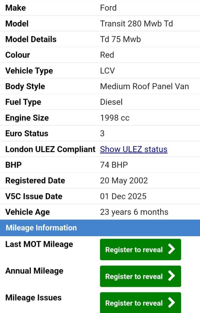 Ford, TRANSIT, Panel Van, 2002, Manual, 1998 (cc)