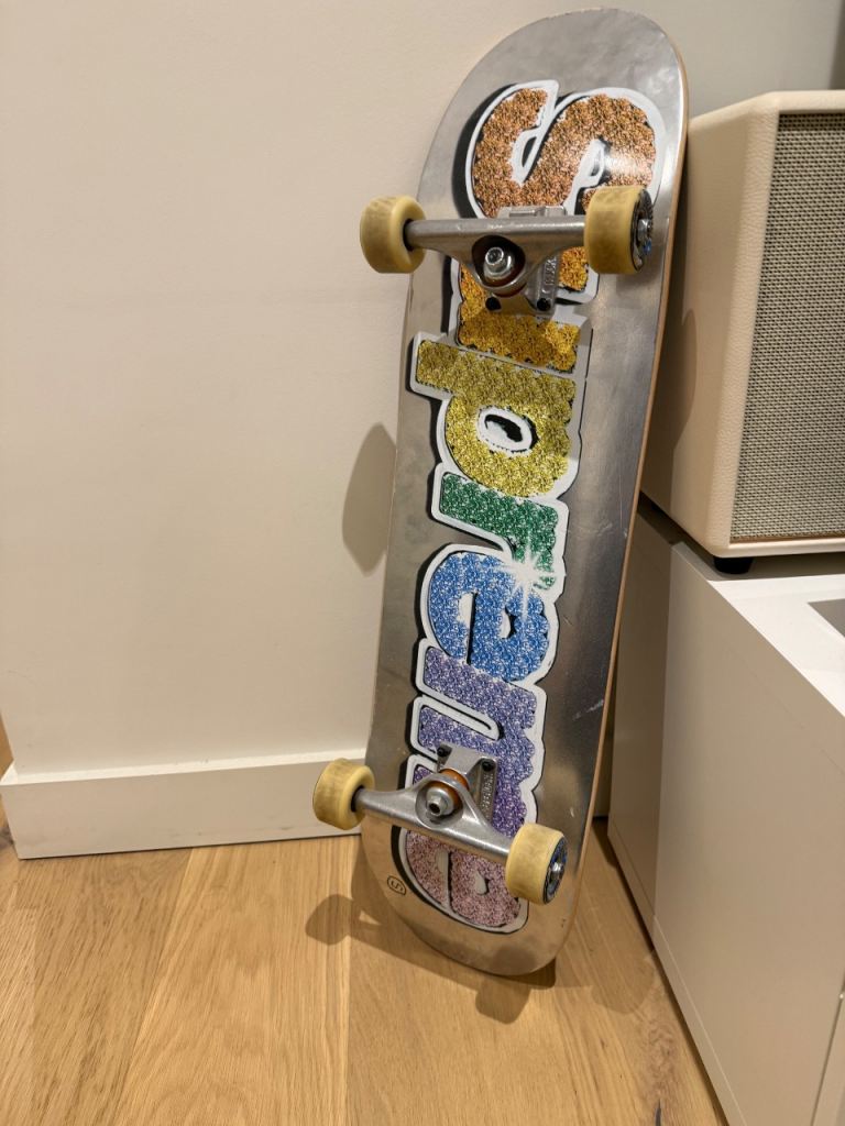Supreme Bling Box Logo Skateboard Deck (Platinum, SS22)