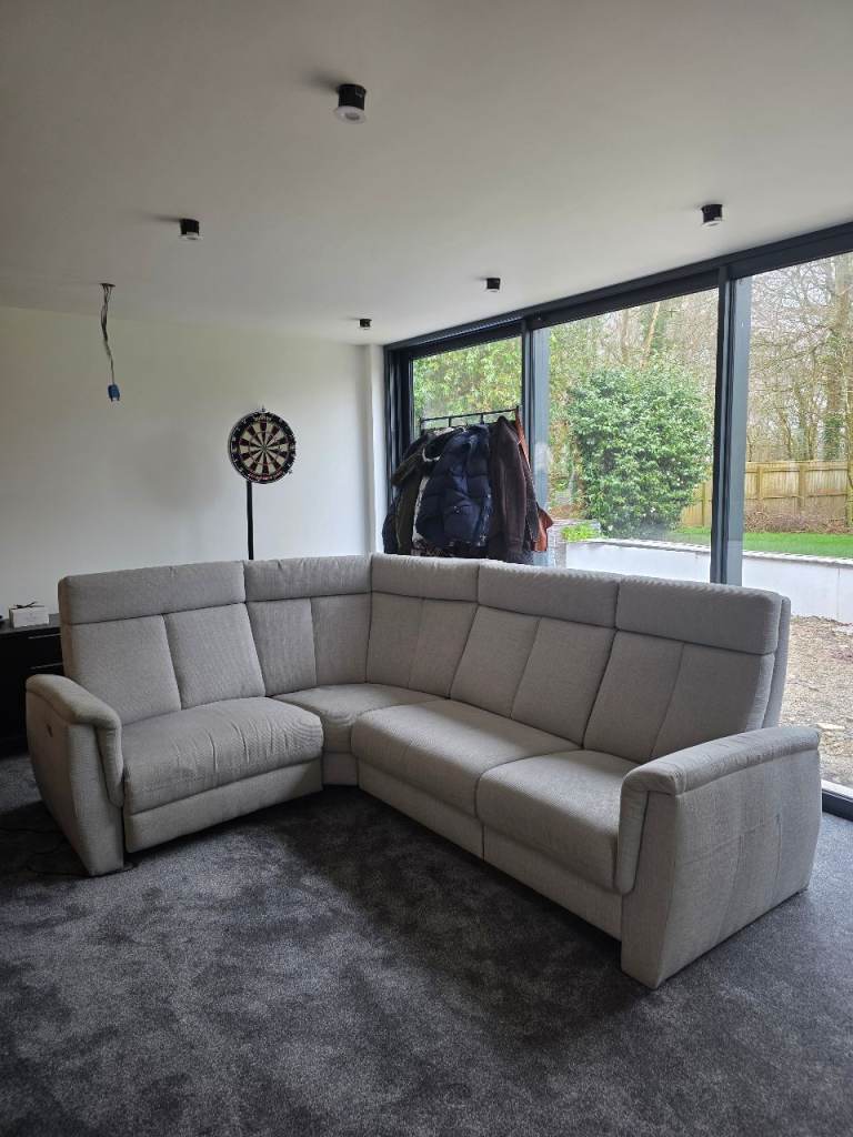 Grey Beige Electric Recliner Corner Sofa 