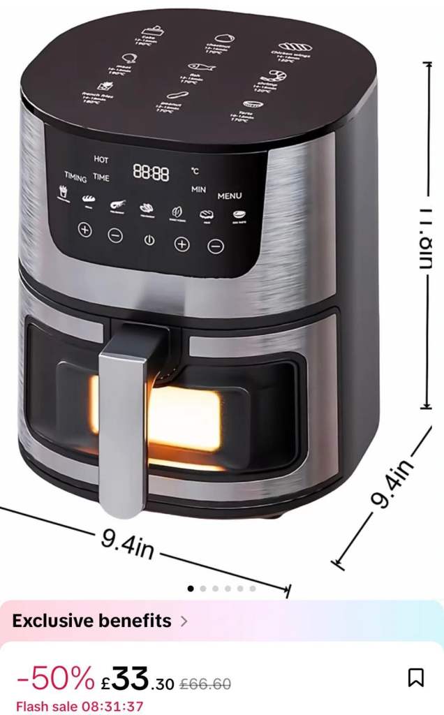 New Air Fryer – Black and Silver, Digital Display