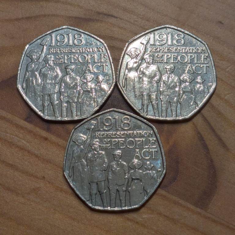 ♥ 50p 2018 - £1 each - Representation of the People Act coin