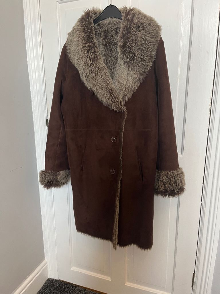 Brown Sheepskin Coat/Long Jacket. Size 10-12