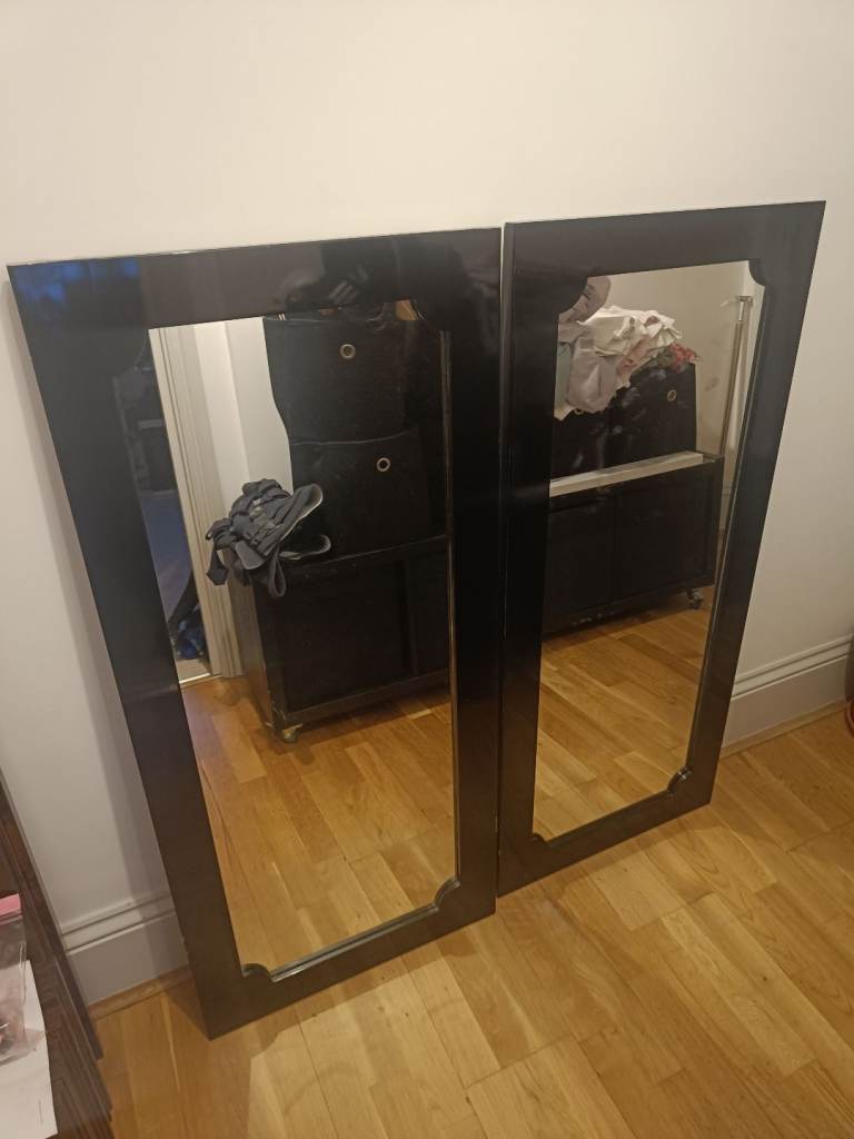 Vintage black gloss framed mirrors, qty 2 SE16