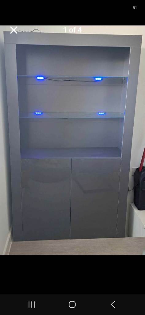  Display Cabinet with LED Lights – Grey, As Good As New