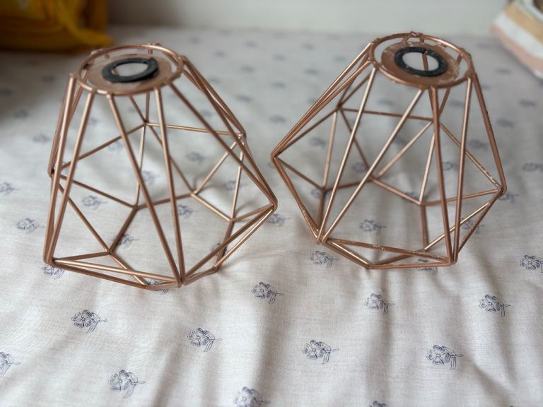 Pair of Copper Geometric Wire Lampshades – As Good As New