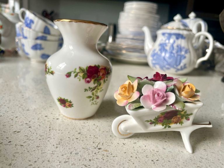 Royal Albert “Old Country Roses Vase and Wheelbarrow Ornament  English Bone China