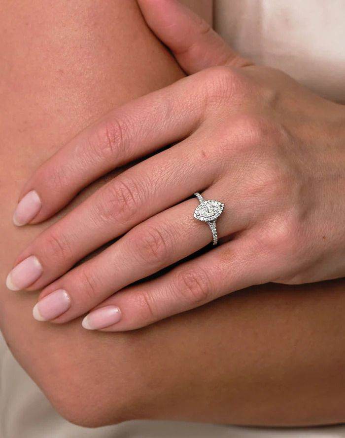 0.70ct Marquise Seamless Halo lab grown diamond engagement rings.