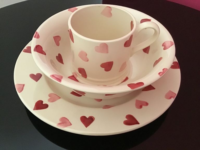 Emma Bridgewater Pink Hearts 3 Piece Breakfast Set - Plate, Bowl, Mug