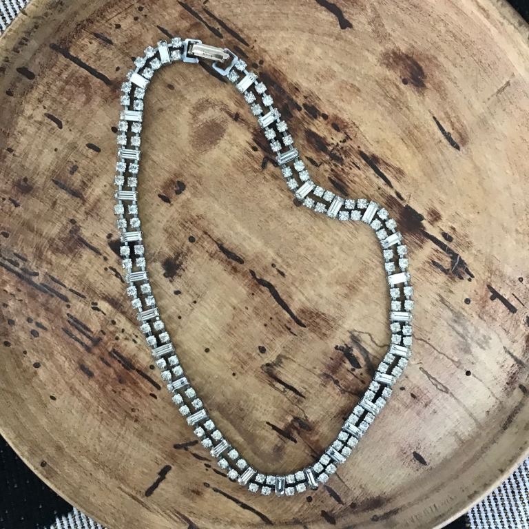 Vintage mid century 50s 60s rhinestone choker collar necklace