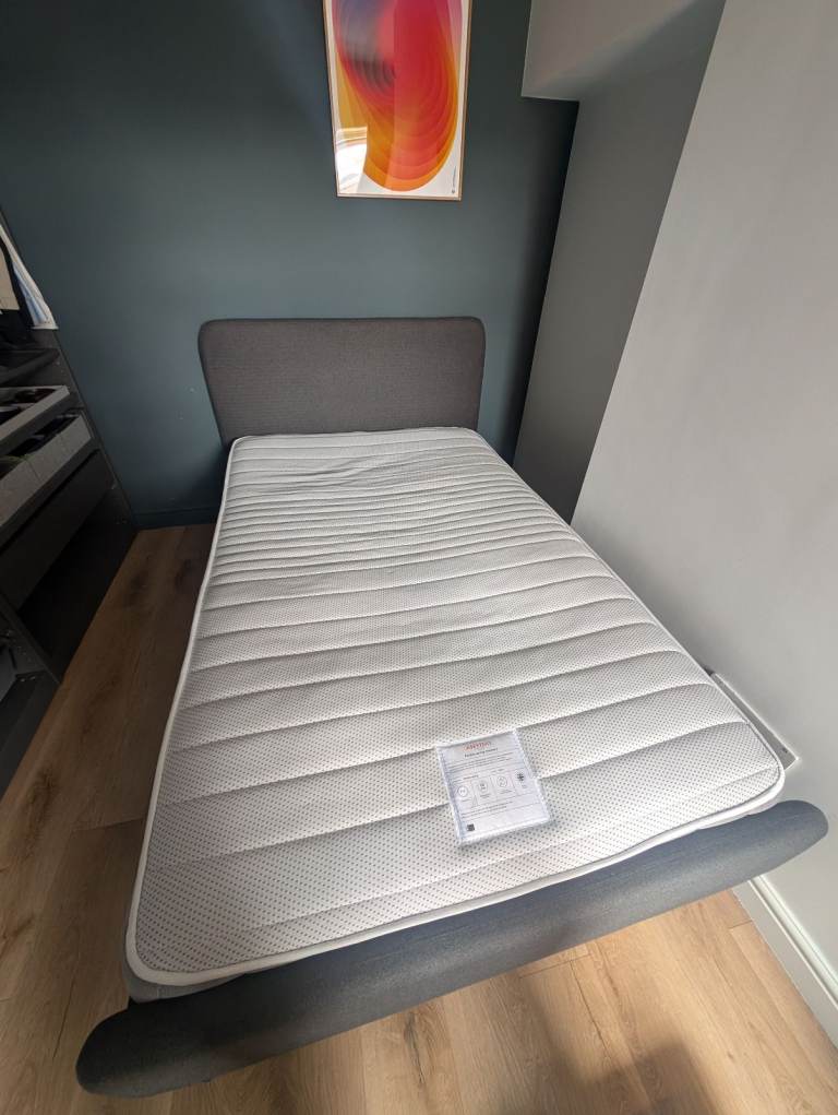 Bonnie Upholstered Bed Frame, Small Double, Brushed Tweed Charcoal with Memory Foam Matress