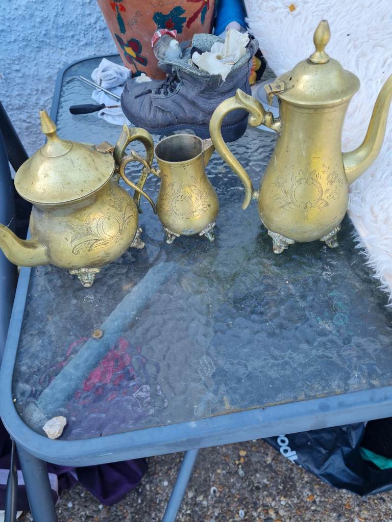 Brass Teapot Set - Antique Style, Fair Condition