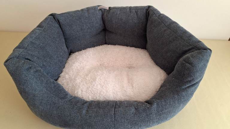 Grey Dog Bed with Soft White Fleece Cushion