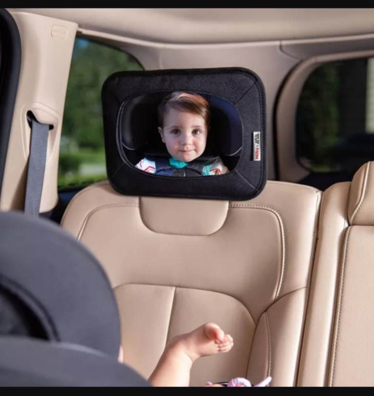 Child car mirror with tag