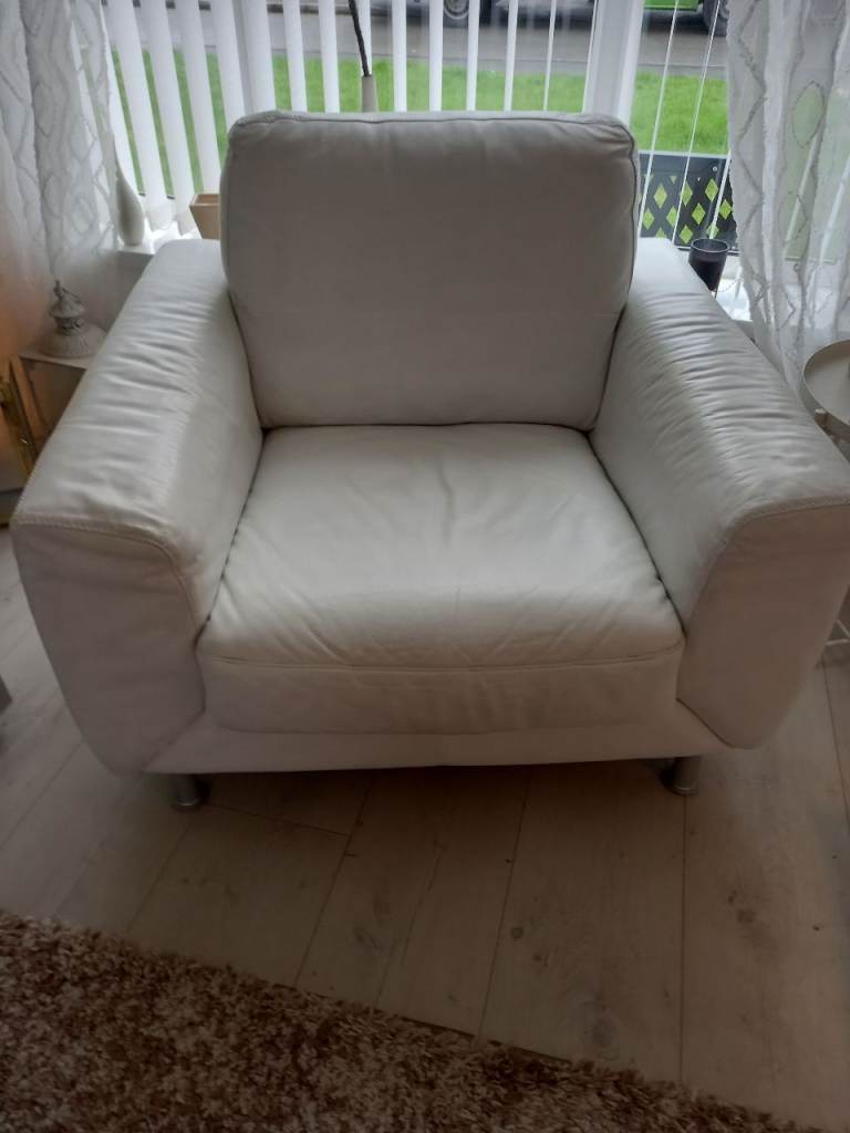 White faux leather armchair 