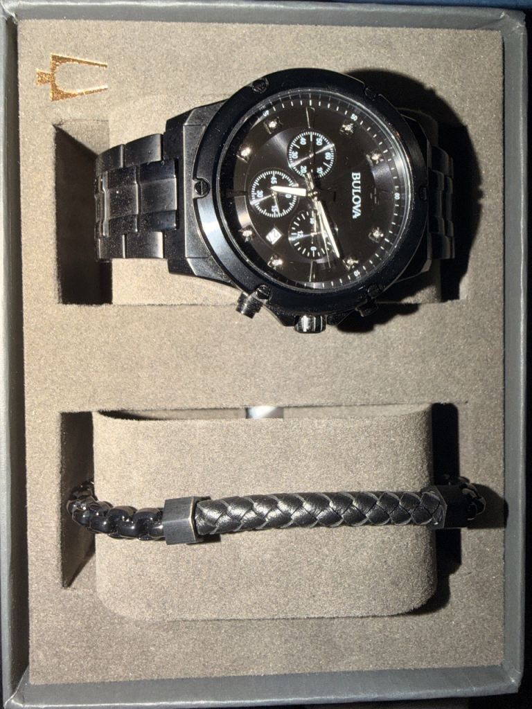 Bulova Classic Chronograph Men's Diamond Dial Watch & Bracelet Gift Se
