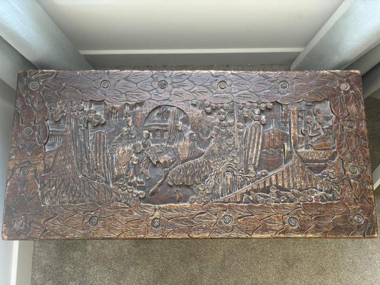 Vintage Carved Wooden Chest/Trunk – Good Condition