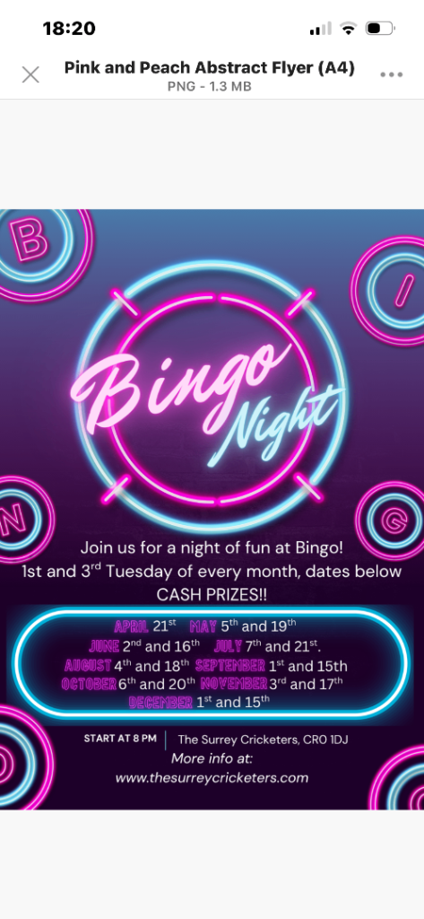 The Surrey Cricketers Bingo Night 