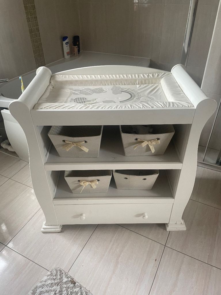 White Wooden Baby Changing Table with Storage