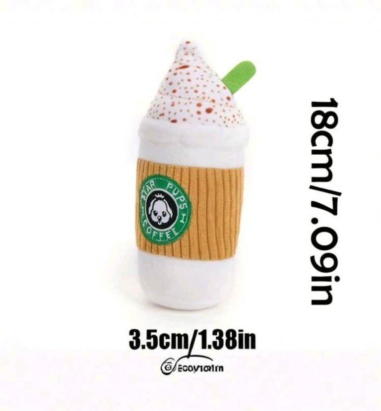 Novelty Star Pups Coffee Plush Dog Toy with Squeaker – 18cm x 3.5cm
