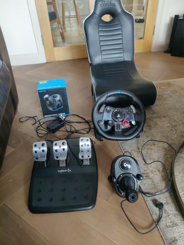Logitech wheel pedals shifter Black Gaming Chair with Built-in Speakers