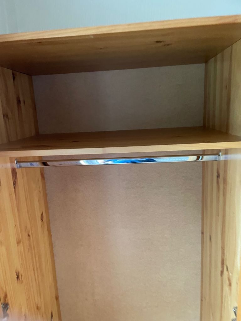 Large double solid pine wardrobe with shelving 