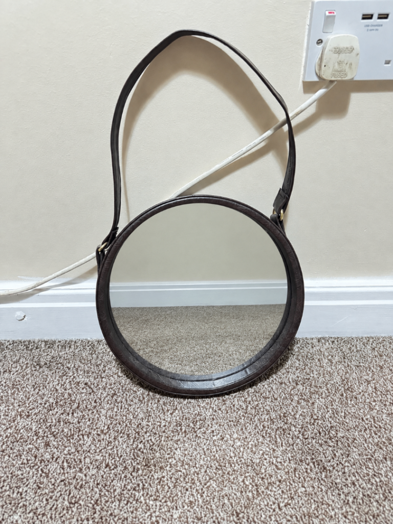 Round Brown Leather Strap Mirror – new Condition