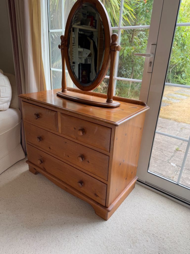 Pine chest of drawer with Oval Mirror and Drawers