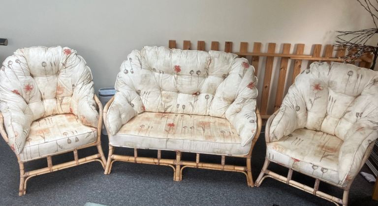 Cane conservatory settee and chairs