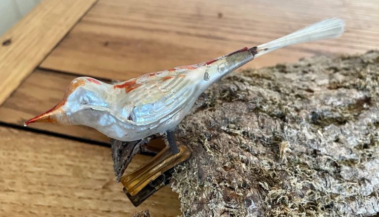  Vintage Clip on Bird Glass Figural Christmas Tree Decoration Rare Spotty Back
