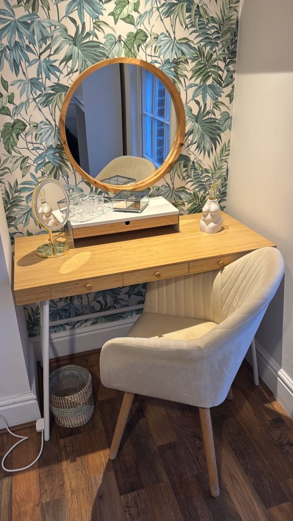 Wooden Dressing Table / Vanity Desk with Mirror & Chair – Excellent Condition