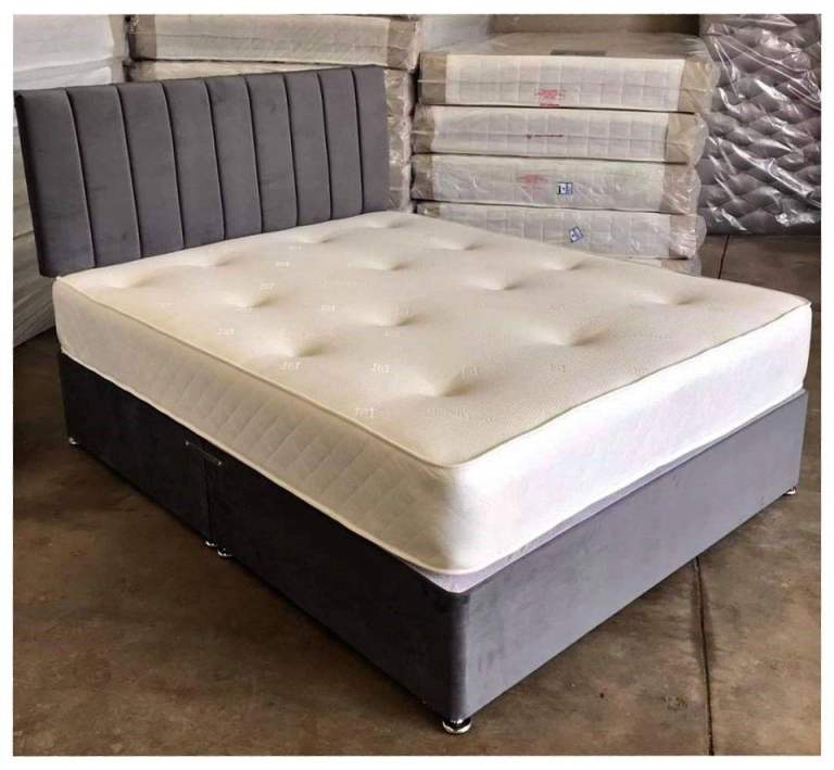 image for Stylish Divan Double Bed 4FT6 + Mattress & Storage – Limited 20% Off – COD **
