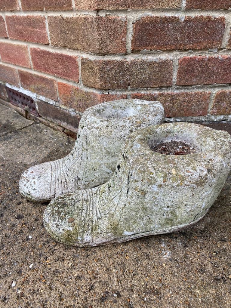 Pair of Vintage Stone Boot Planters for Garden