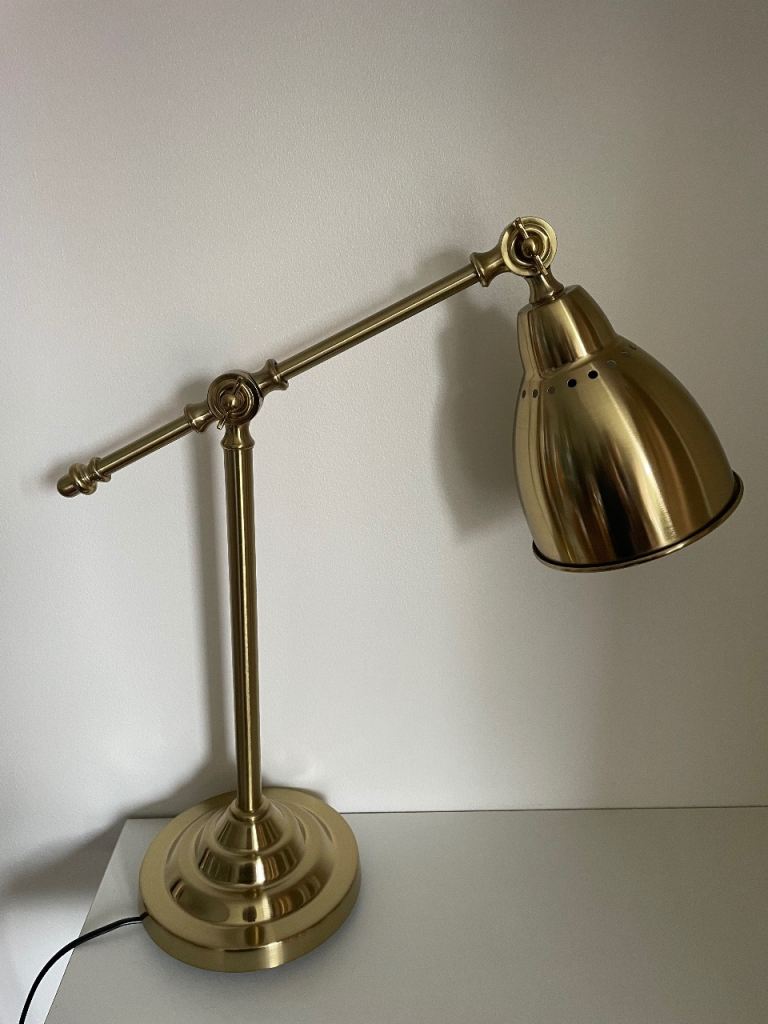 Adjustable Gold Brass Desk Lamp – Good Condition