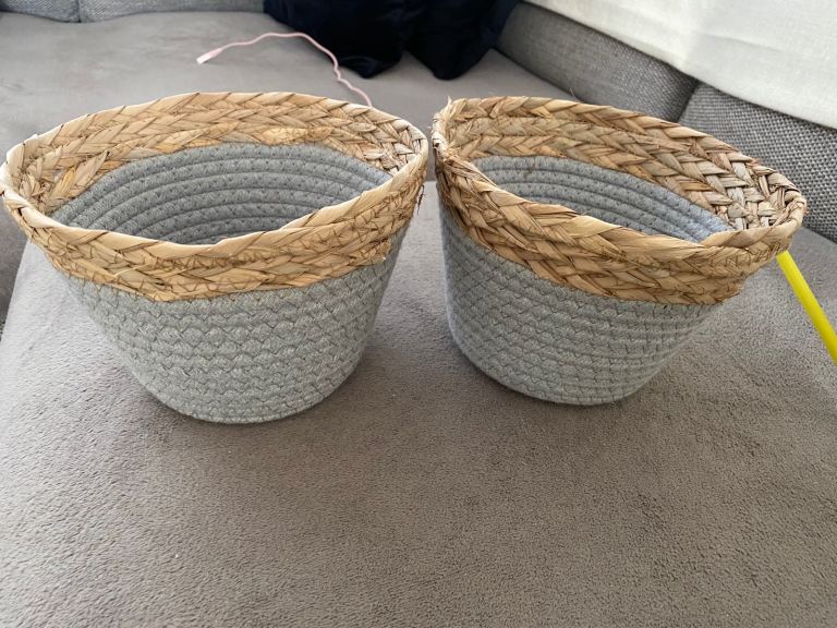 Stylish Grey Rattan Storage Baskets - Brand New