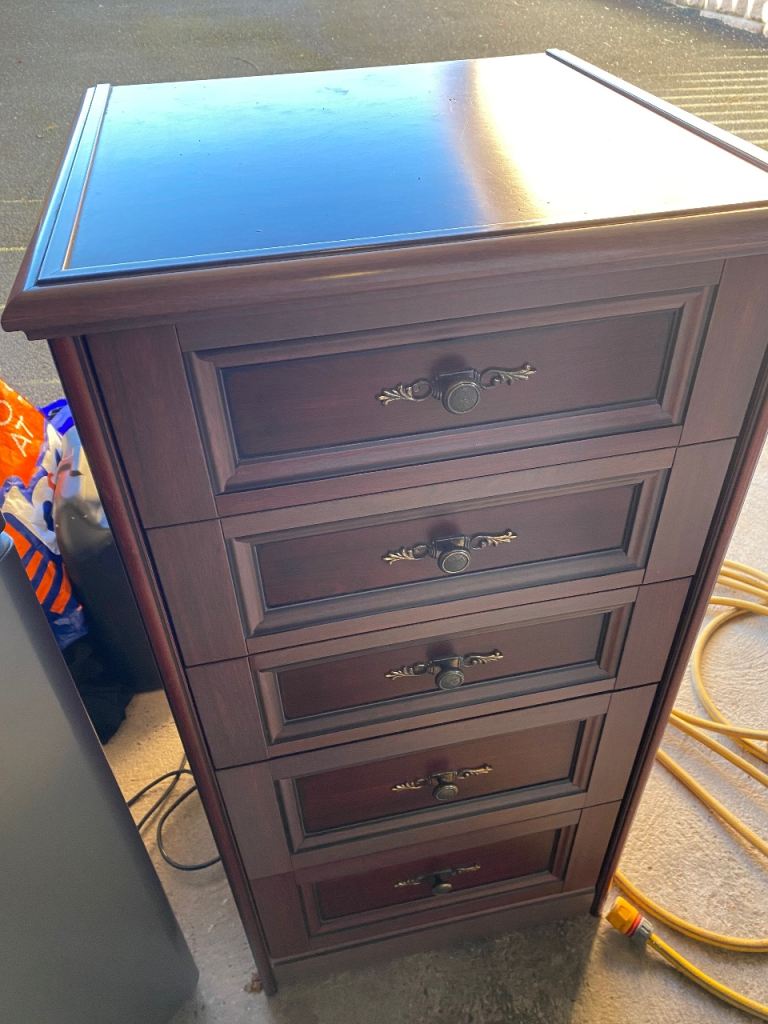 Solid  antique tall boy furniture Wood Chest of 5 Drawers – Dark Brown