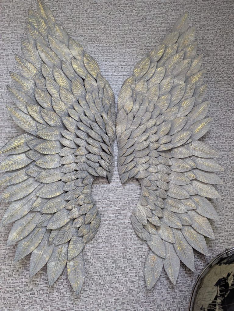 Large Silver Angel Wings Wall Decor - Good Condition