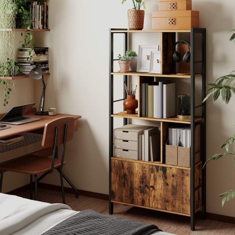 VASAGLE Bookshelf, Storage Shelf, Large Bookcase with Doors, 4 Shelves LBC022B01