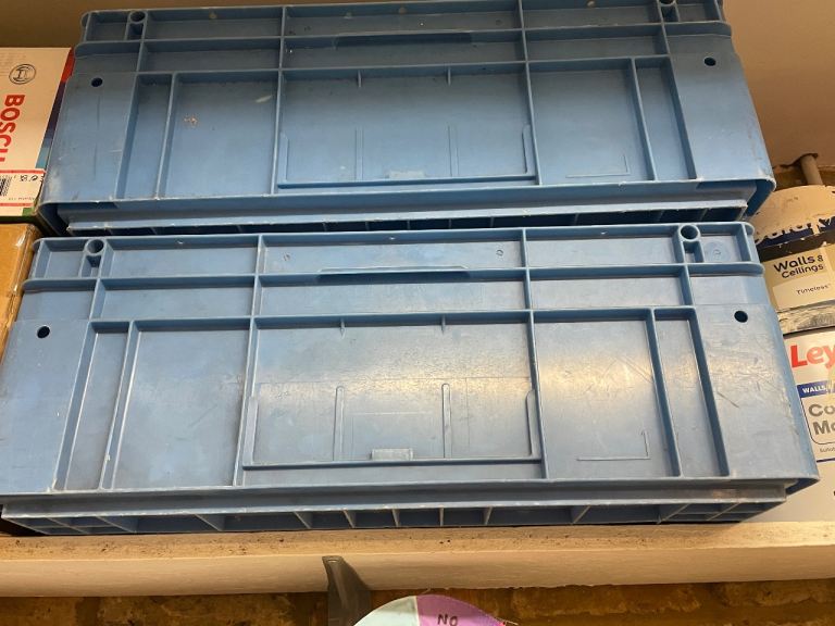 2 industrial plastic heavy duty storage boxes