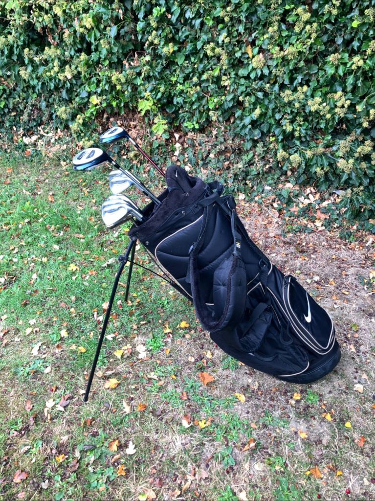 Men’s Golf Clubs Mizuno Driver 3 Wood 4-9 Irons Sw Pw Putter Nike Stand Bag 