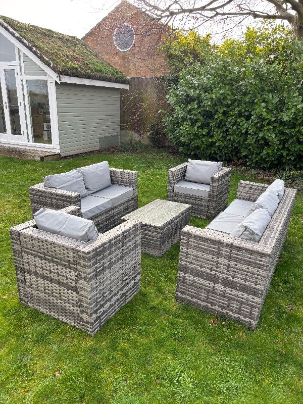 *No longer available* 7 Seater Rattan Garden Sofa Set In Grey