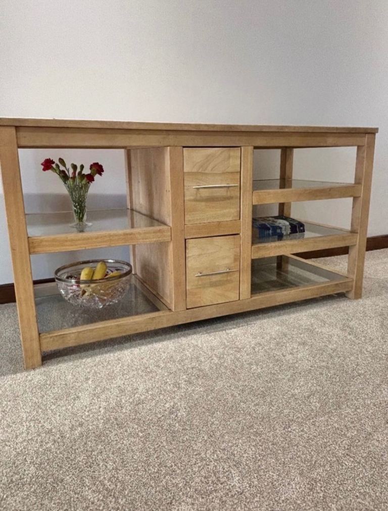 Oak Side Table with Glass Shelves