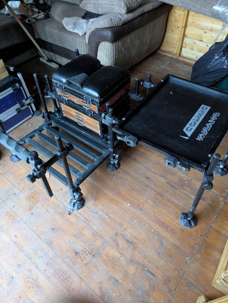 (RRP-£365) Multi Draw Pole Box With foot grille- Huge bait table - Pole rest with Leather Pole Seat 