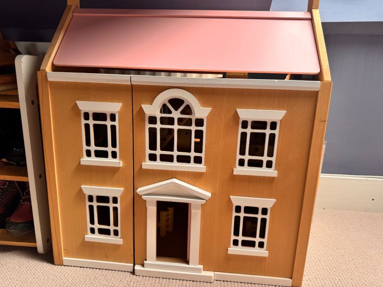 Large Wooden Doll's House with Furniture – Good Condition